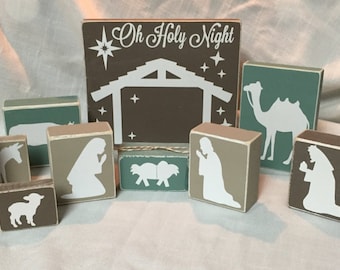 Wood Block Nativity Scene
