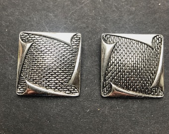 Wonderful Vintage 1950s Chrome Clip-on Earrings - 2.7cm wide.