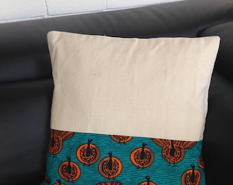 Cushion cover 50 x 50 in African fabric or wax and linen