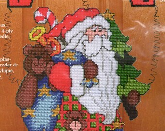 Vintage 2000 Janlynn Sugarplum Greeters Plastic Canvas Christmas Holiday Kit Welcome Front Door Sign Hanging Santa Welcome SGP-1426