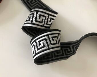 10 m medieval 3.5 cm black ribbon and silver large