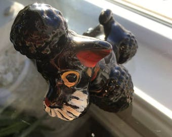 Vintage Black Poodle 1950 Japan Redware Decanter