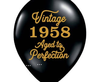 60th Birthday Balloon, 60th Birthday Decoration, 60th Birthday, 60, Black, Gold, Vintage 1958 Balloon, 60th Birthday Favor, 60th Balloon
