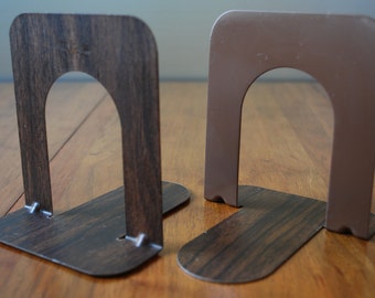 Vintage Pair of Faux Bois - Retro - Industrial Metal Bookends