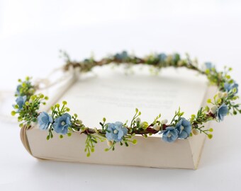 Light Blue Flower Crown Floral Headband Flower Crown Bohemian Headpiece Boho Hippie Floral Leaf Crown Rustic Headband Bridal Crown