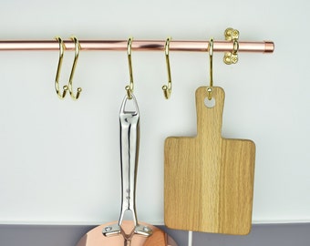 Brass "S" Hooks. Pot Rack Hooks. Brass Hooks. Kitchen Hooks. (Set of 5 )Five.