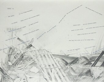 Shakespeare Sonnet 55 Collage- Pencil Drawing on Paper- Original Fine Art- Poetry Art- Sonnet lv- 15x22- Black|White- Horizontal