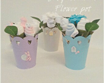 Baby Shower baby essentials Tin flower pot gift maternity leave gift nappy cake