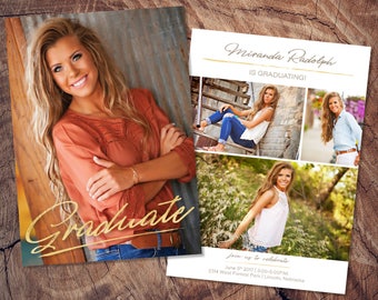 Senior Graduation Announcement Template Grad Invite Printable Graduation Photo Card Graduation Party Invitations Photo Collage Girl