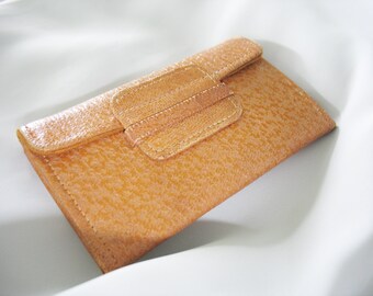 Leder Brieftasche, Visitenkarten, Kreditkarten, Tan Leder, Vintage 1970, Umschlag-Stil, Tuck