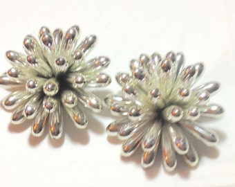 Vintage 80's Large Silvertone Cluster Earrings