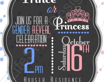 Prince or Princess Gender Reveal Invitation - Modern Baby Shower Invite - Pink or Blue -Customize - Digital File