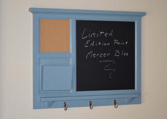 Wall Mail Organizer with bulletin board and chalkboard, mail cubby, key or hat hooks - Storage and Organization - Home Decor