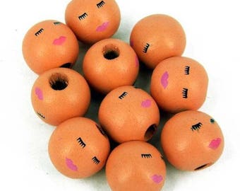 Pack of 20 Wooden Angel Doll Head Beads, 18 mm Faces -Hole 4 mm W15