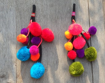 ONE XL handmade Thai pompom decoration with loop for bags, home decor, festival fashion, Hmong hill tribe pompom decoration for bags - ONE