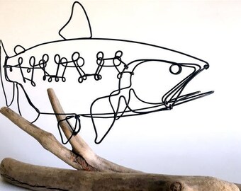 Steelhead Trout Wire Sculpture, Fish Wire Art, Minimal Wire Design, 537544146