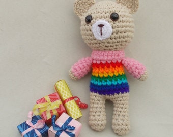 Rainbow Baby Crochet Rattle Crochet Teddy Bear New Baby Gift Baby Shower Gift Baby Rattles Crochet toy Teddy Bear Rainbow Animals Eco Toys
