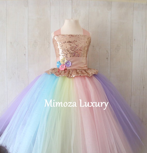 Luxury Unicorn Birthday Dress, unicorn tutu dress, rainbow unicorn girls dress, sequins unicorn dress, rose gold unicorn dress, 1st birthday