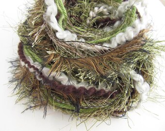 Fiber Art Yarn Bundle - Fringe Yarn - Forest Floor 2 - 16m - 17.5yds - Green and Brown