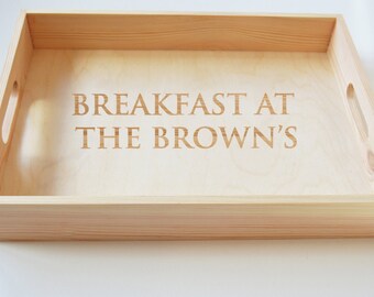 Personalised Wooden Tray, Breakfast Tray, Tea Tray, Serving Tray, Gardening Tray, Engraved Family Tray 40x30cm