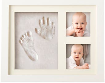 BABY HANDPRINT Kit and Footprint Frame Kit - Baby Keepsake Preserves Priceless Memories - Non Toxic and Safe Clay - Quality Wood Frame
