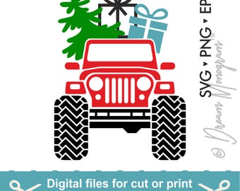 Jeep Svg / Christmas Svg / Christmas Tree Svg / Red truck Svg / Christmas Truck Svg / Cutting files for use with Silhouette Cameo and Cricut