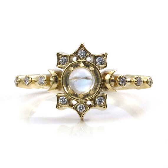 Orion Moon Ring - Peristerite Moonstone and Diamonds Constellation Engagement Ring