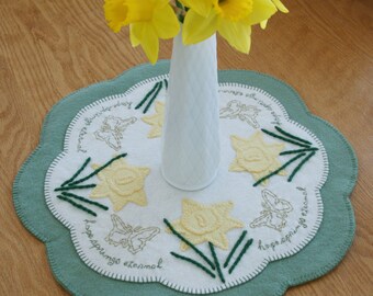 Hope Springs Eternal Penny Rug, limited edition art, candle mat, table topper, daffodil, easter decor, get well soon, proverb, mothers day