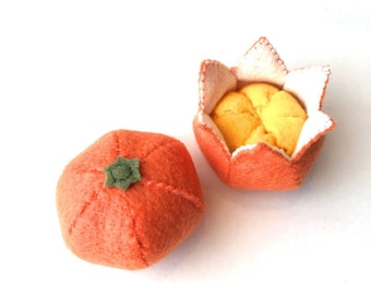 Felt food Tangerine set eco friendly children's pretend play food for toy kitchen, felt tangerine, felt fruit, toy tangerine, toy fruit