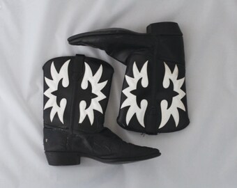 Vintage Black and White Mid Calf Cowboy Boots / Vintage Cowboy Boots / Size 7 Cowboy Boots / Mid Calf Black Leather Cowboy Boots size 7.5