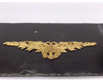 Long brass ormola pediment,dresser furniture ornament,floral,ribbon,14.5" long,furniture decorative hardware,brass hardware accent,ornate