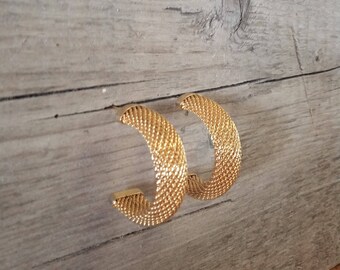 Large Vintage Gold Mesh Hoop Earrings-Vintage Gold Mesh Earrings-Statement Gold Hoop Earring-Free Shipping