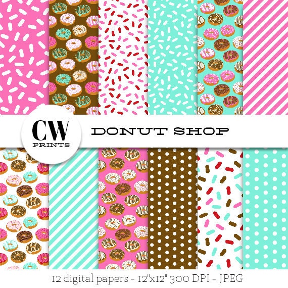 Download Donuts Digital Paper Pack: 12x12 inch paper 12 sweets bakery