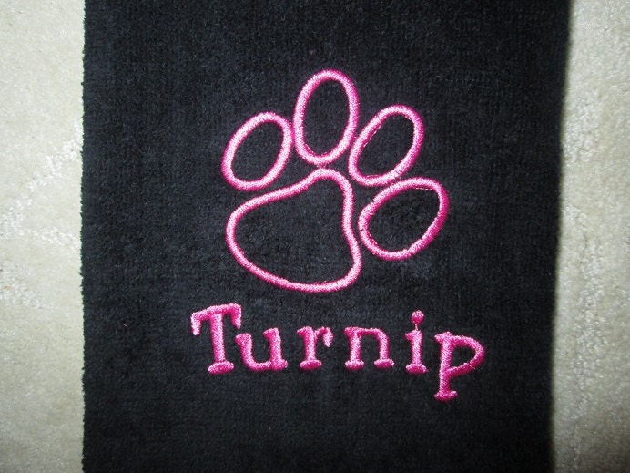 Personalized Dog Towel Embroidered with paw print and name