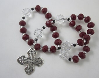 Red Velvet and Egyptian Crystal Prayer Beads with Sterling Silver Cross
