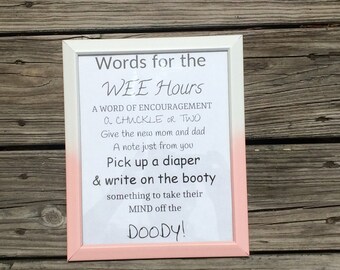 Words for the wee hours sign/printable PDF, Baby Shower Activity, Late Night Diapers, Diaper Thoughts, Diaper Advice, Banner