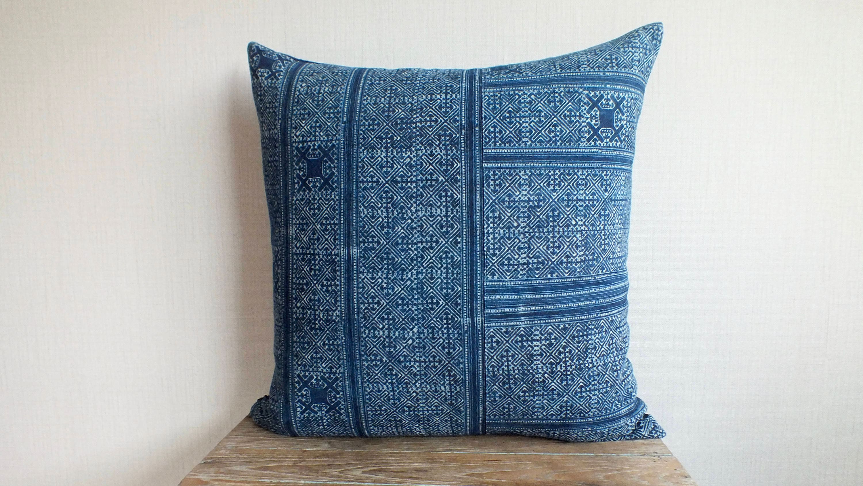22x22Hmong Indigo Batik Cushion covers Natural Indigo