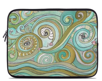 Computer sleeve * Honeydew ocean waves green laptop artist sleeve * Tablet artist sleeves * Boho style art laptop * Colorful tablet cases