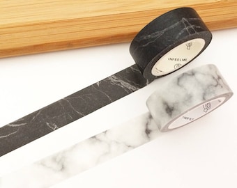 Marble Washi Tape - Black / White (1 pc / 2 pcs) Japanese Stationery Masking Tape Set Deco Tape