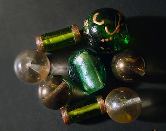Large Indonesian glass beads and green Indian gold