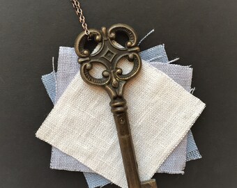 Key to Wisdom - Square Scrolled Antique Key Necklace - Mothers Day Present!