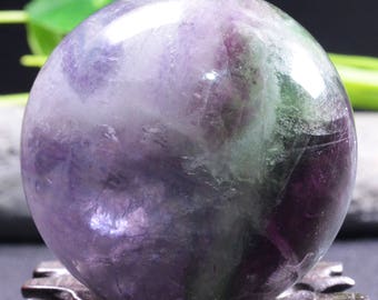 2.44"Beautiful Rainbow Flower Fluorite Sphere/Purple and Green Fluorite Ball/Colorful Rocks/Healing Stone/Calming/Reiki/Chakra/Zen-62mm 396g