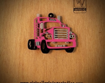 Pink Semi Truck Christmas Ornament