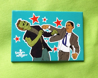 Obama Vs Zombies TEAL 2 by 3 inch Fridge Magnet