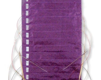 Della Q Hanging Circular Needle Case 142-1 Circular Knitting Needle Bag SILK:Purple Brown Red Seafoam & Blue Circular Hanging Needle Storage