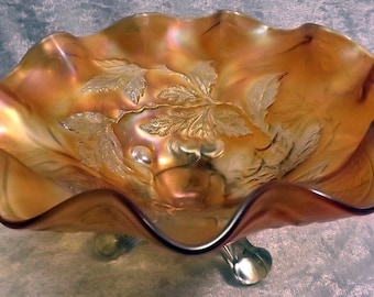 Carnival Glass Bowl -- Marigold Footed (FREE SHIPPING)