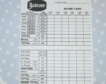 yahtzee score card etsy