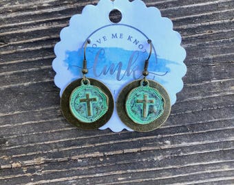 Metal Cross / disk earrings