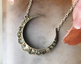 Antique Victorian Paste Crescent Moon Necklace