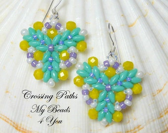 SuperDuo Earrings, Beadwork Earrings, Beadwoven Earrings, Beaded Earrings, SuperDuo Beads,Mothers Day Gift,My Beads 4 You,Turquoise Earrings